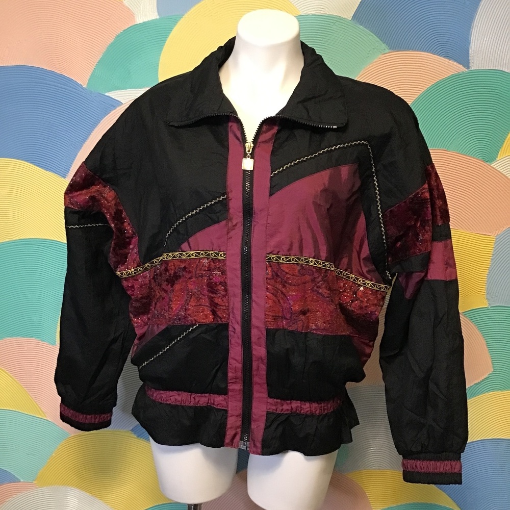 Vintage Active Stuff velvet 80’s bomber jacket Sz M